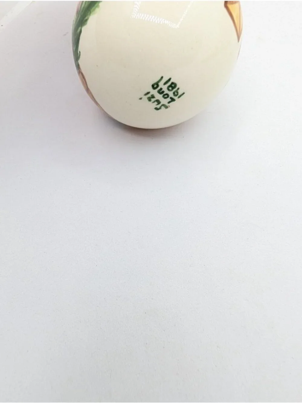 Shiny Brite USA 1981 Suzi Long Ceramic Christmas Ornament Handpainted 2”